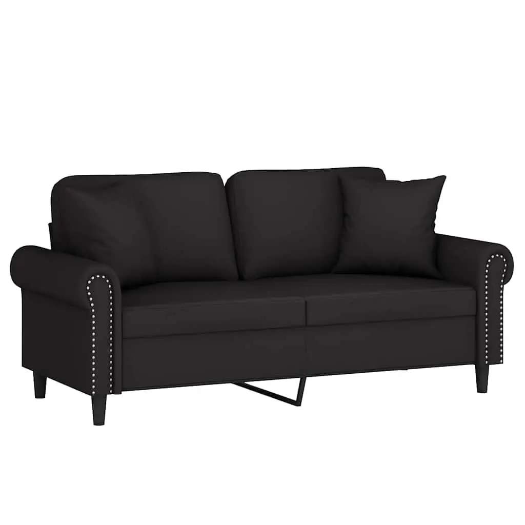 2-Seater Sofa 140cm Black Modern Velvet Couch with Throw Pillows