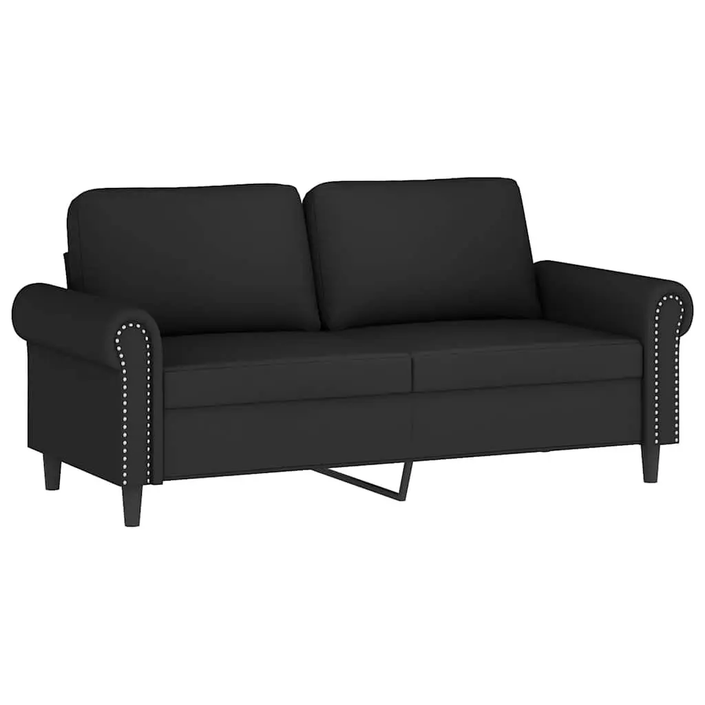 2-Seater Sofa 140cm Black Modern Velvet Couch with Throw Pillows