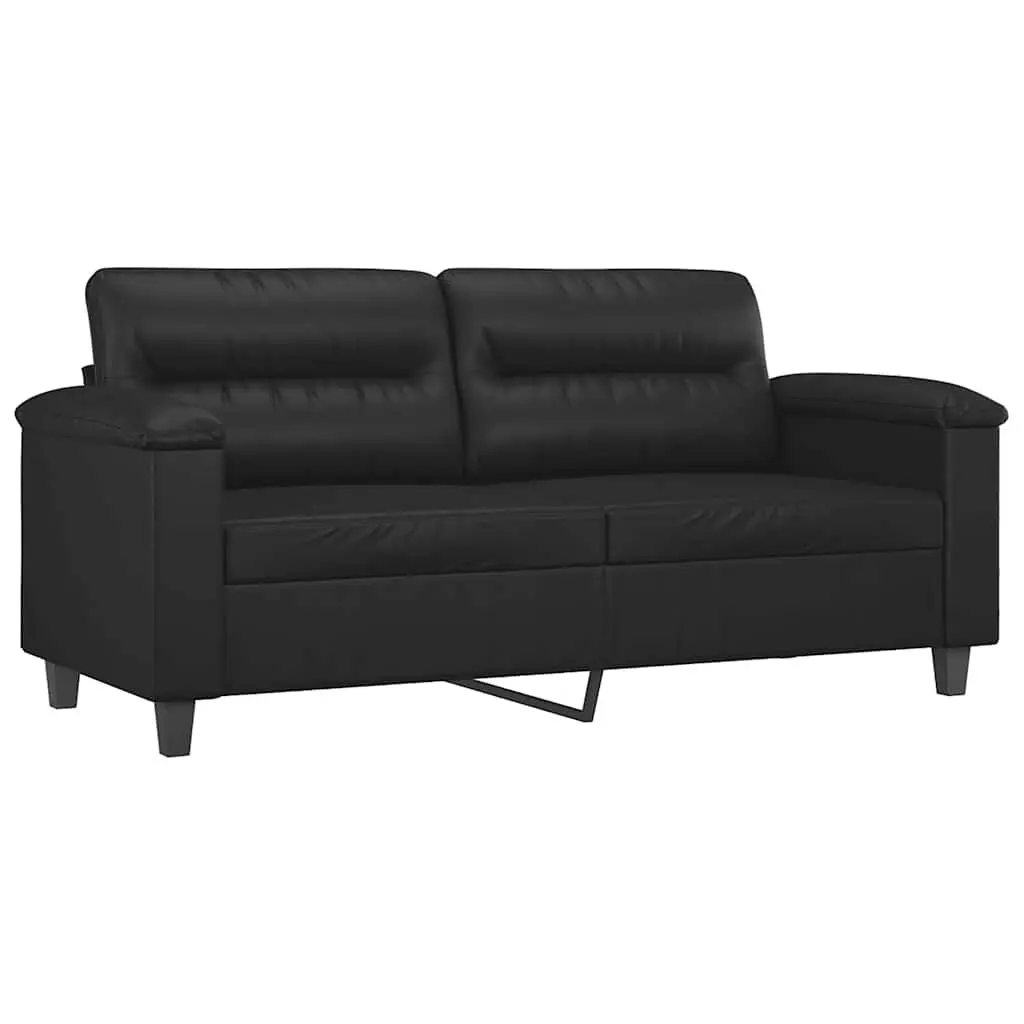 2-Seater Sofa 140cm Black Faux Leather Modern Lounge Couch with Throw Pillows