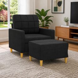 Black Fabric Sofa Chair with Footstool to Elevate Your Space