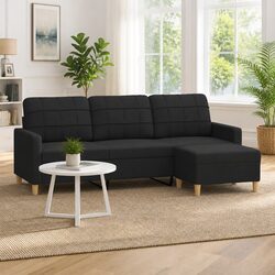 Comfort-Enhancing 3-Seater Sofa with Footstool Black 180cm