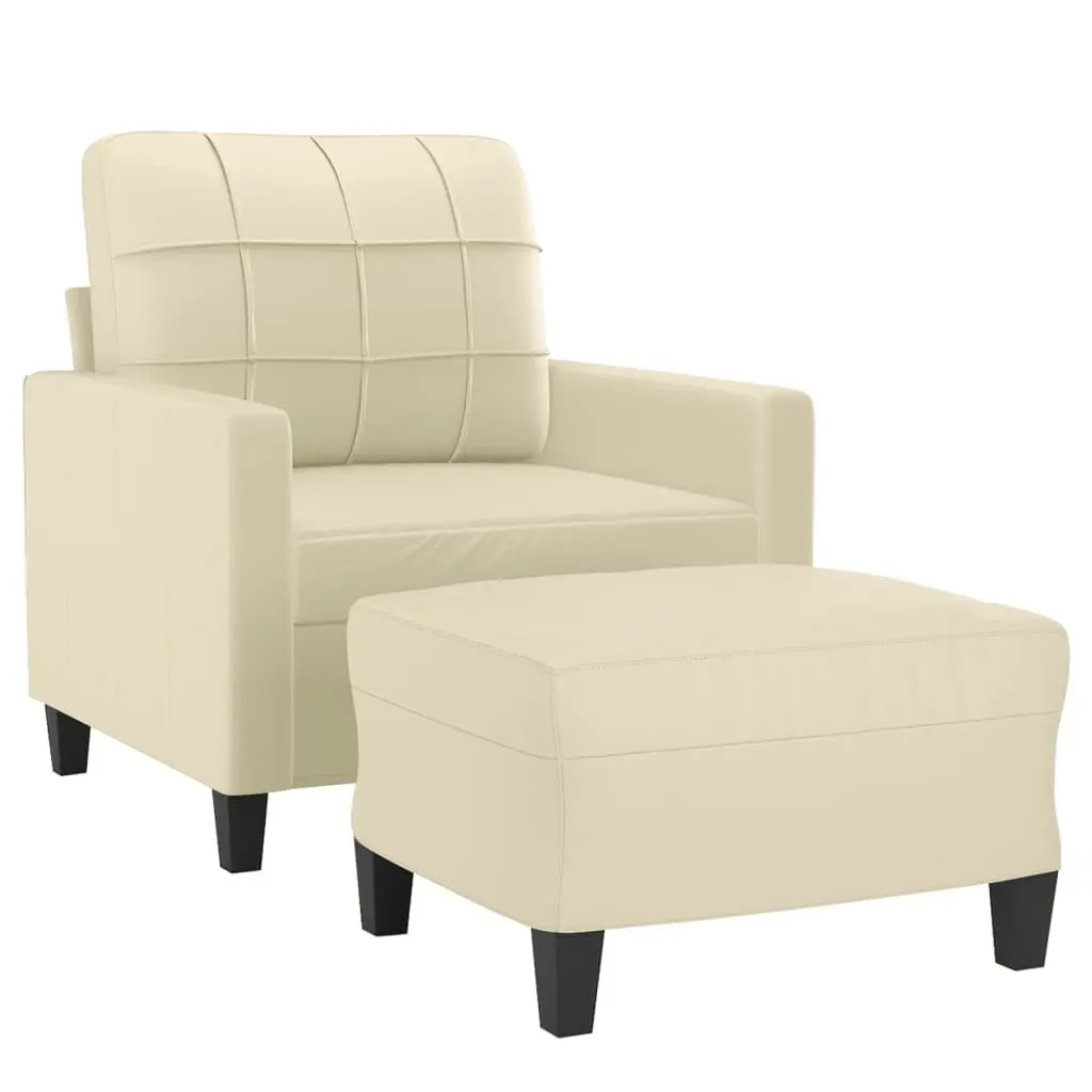 Sofa Chair with Footstool Cream Faux Leather Armchair Lounge Seat Relaxing