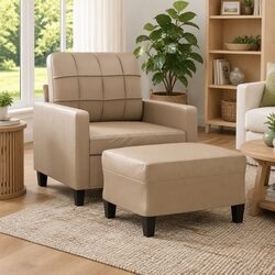 Sofa Chair with Footstool Brown Faux Leather Armchair Relax Lounge Seat