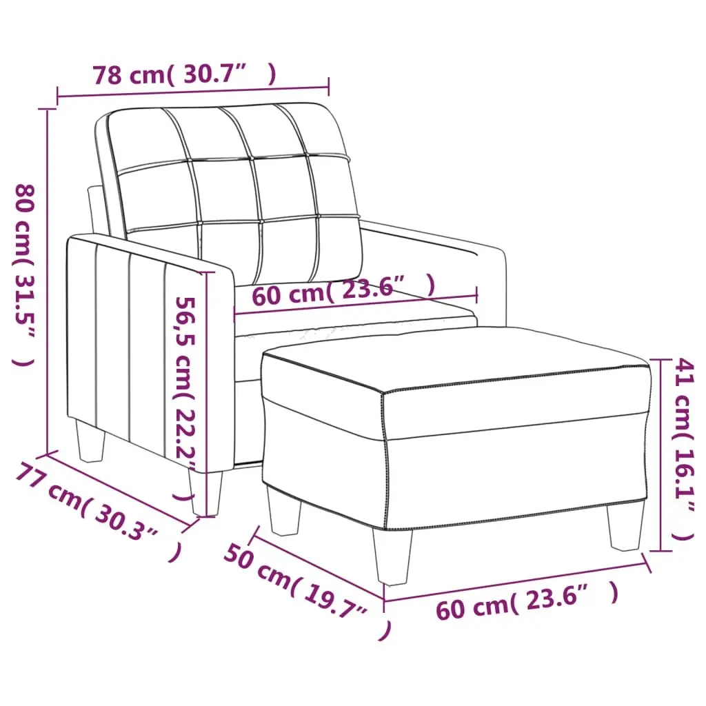 Sofa Chair with Footstool Compact Brown Faux Leather Durable Plywood and Metal Frame Thickly Padded Seat