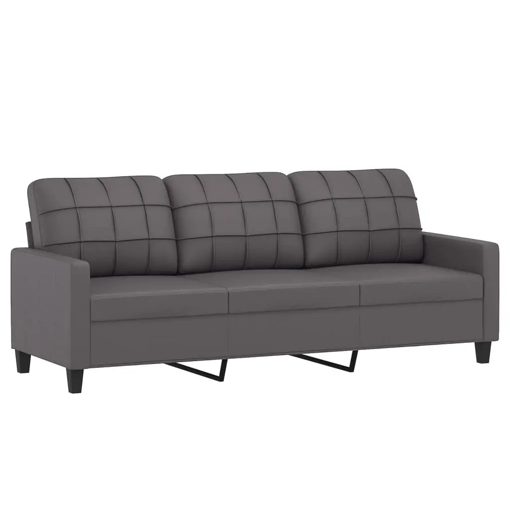 3-Seater Sofa 180 cm Grey Faux Leather Lounge Couch with Footstool