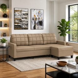 3-Seater Sofa with Footstool Brown Faux Leather Living Room Furniture 180cm