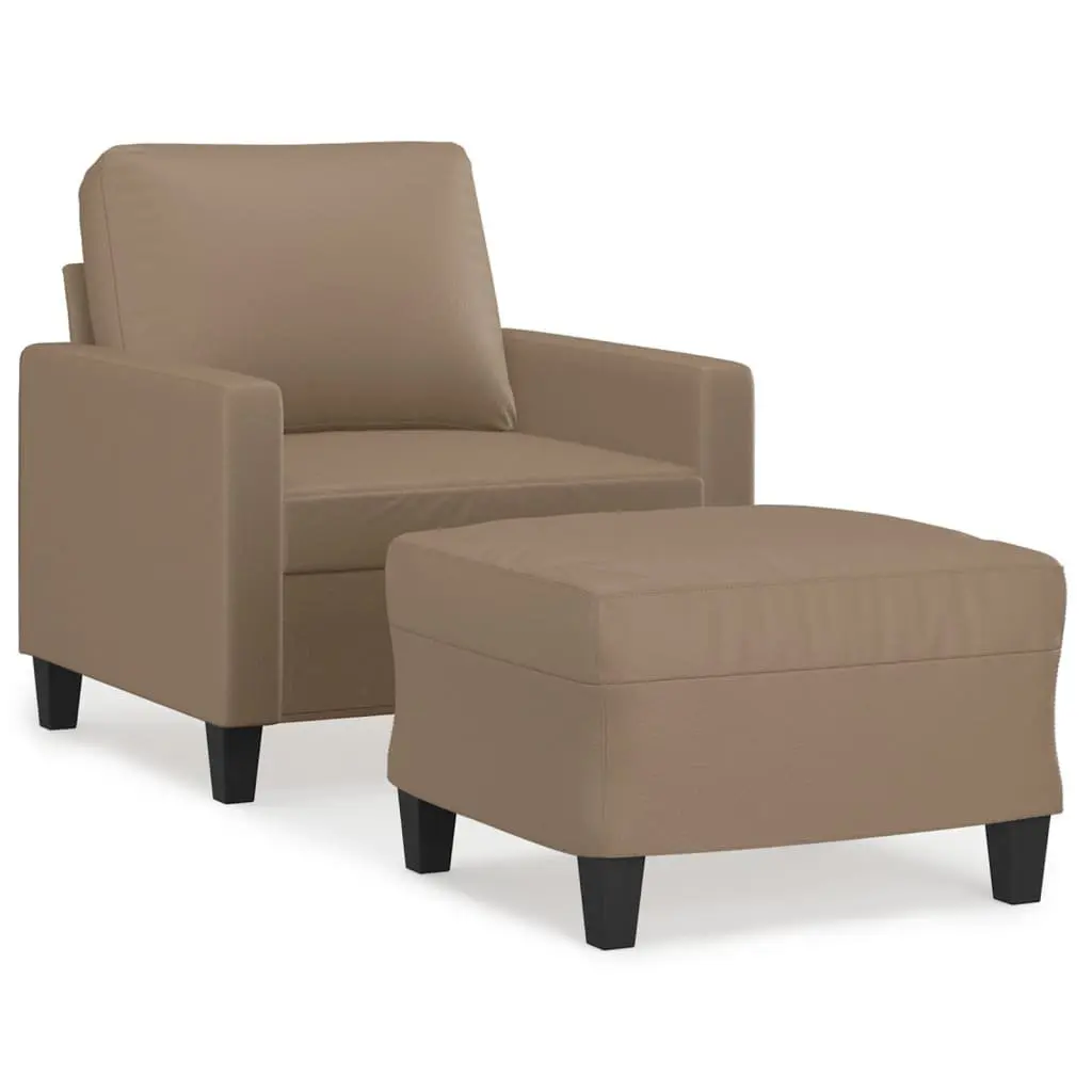 Sofa Chair with Footstool Brown Faux Leather Padded Armchair