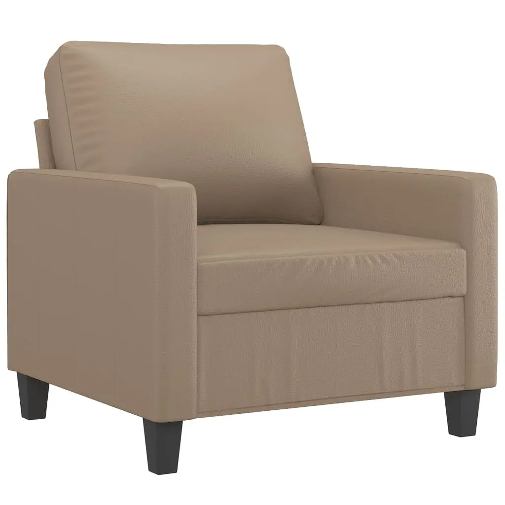 Sofa Chair with Footstool Brown Faux Leather Padded Armchair