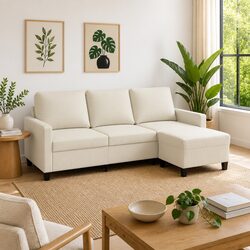 3-Seater Sofa with Footstool Cream 180cm Living Room Lounge Couch Furniture