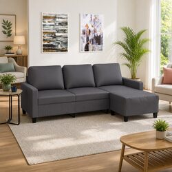 Grey 3-Seater Sofa with Footstool for a Cozy Living Area