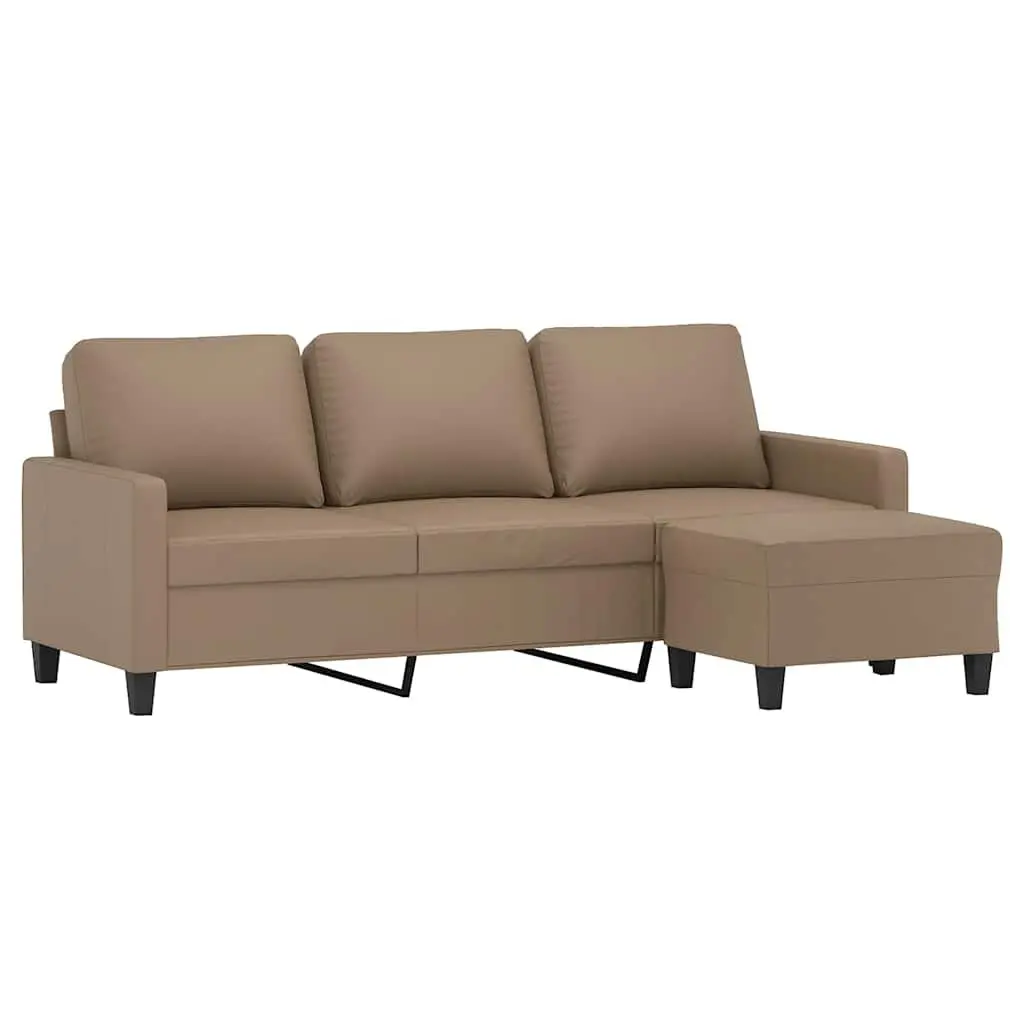 3-Seater Sofa 180cm Brown Faux Leather Durable Upholstery with Footstool