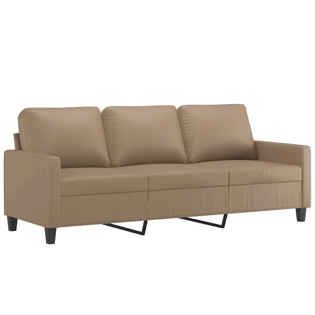 3-Seater Sofa 180cm Brown Faux Leather Durable Upholstery with Footstool
