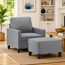 Stylish Grey Armchair with Footstool for Your Living Space