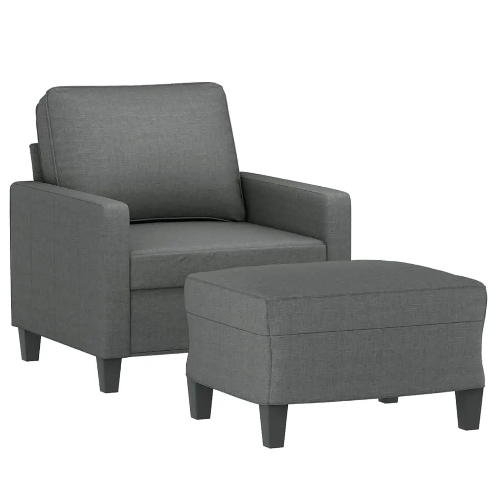 Grey Fabric Sofa Chair with Footstool Armchair Living Room Relaxing Seating