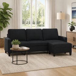 Comfort-Focused 3-Seater Sofa with Footstool in Black