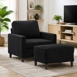 Compact Black Velvet Armchair with Footrest for Your Home