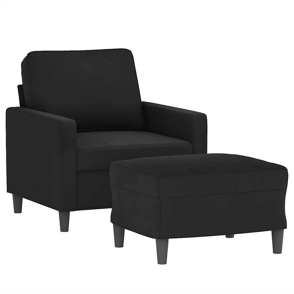 Sofa Armchair 60cm Black Velvet Accent Chair with Footstool