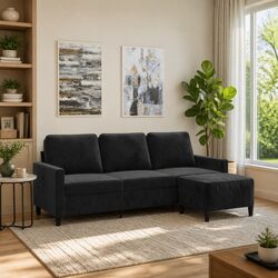 3-Seater Sofa with Footstool Black Velvet Living Room Furniture 180cm Lounger