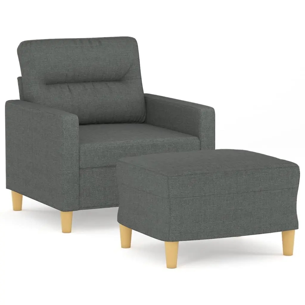 Grey Fabric Sofa Chair Compact Relaxing Armchair with Footstool