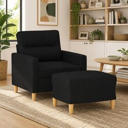 Compact Living Room Black Sofa Chair with Footstool
