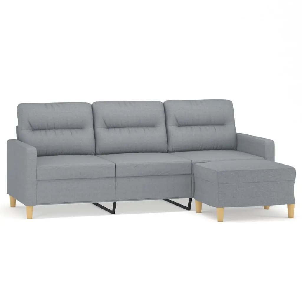 3-Seater Sofa 180cm Light Grey Fabric Lounge Couch with Footstool
