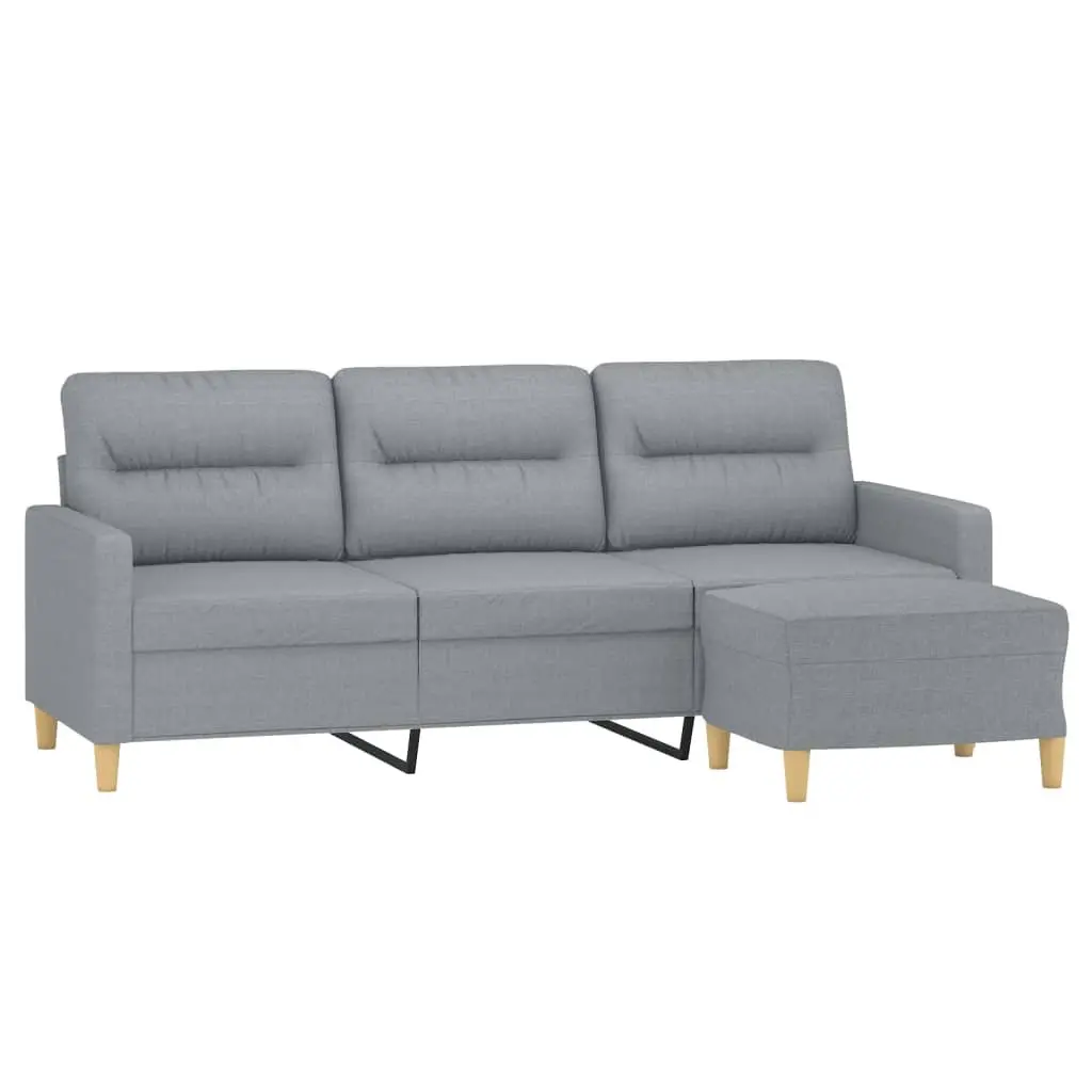 3-Seater Sofa 180cm Light Grey Fabric Lounge Couch with Footstool