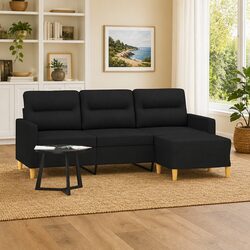 180cm Black Sofa Set with Footstool for Modern Living Rooms