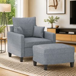 Grey Fabric Sofa Chair with Footstool Lounge Seat Relaxing Armchair Living Room