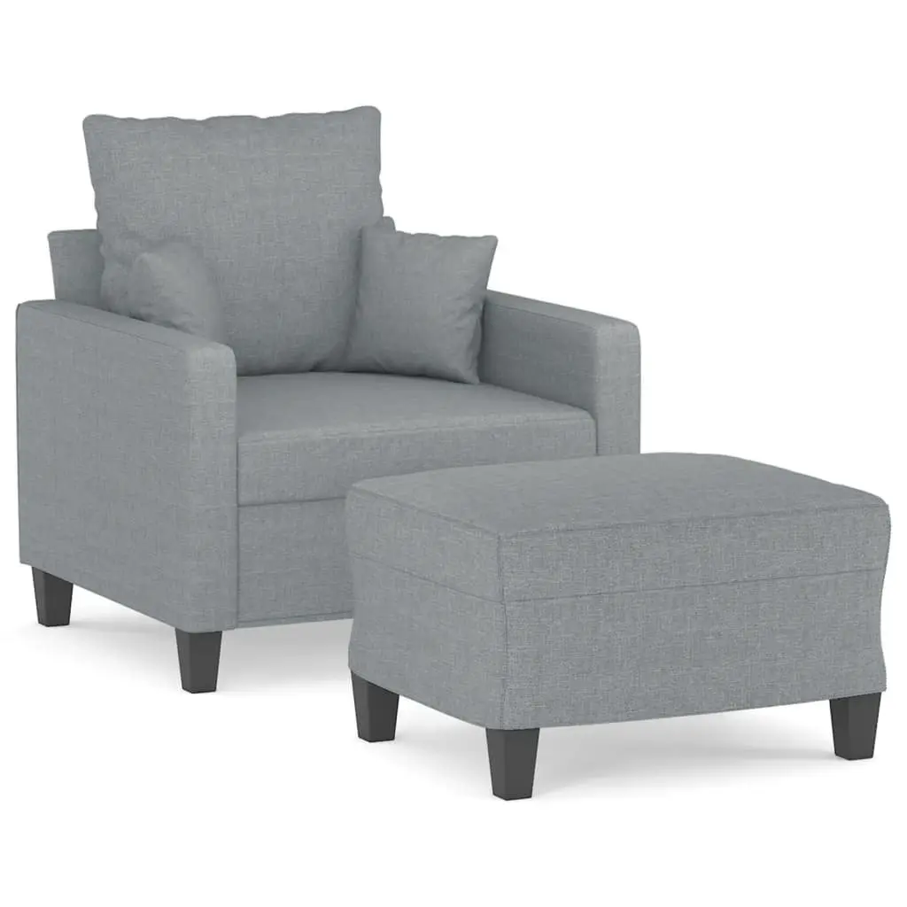 Grey Fabric Sofa Chair with Footstool Compact Durable Construction Thickly Padded Seat Relaxing Armchair for Living Room