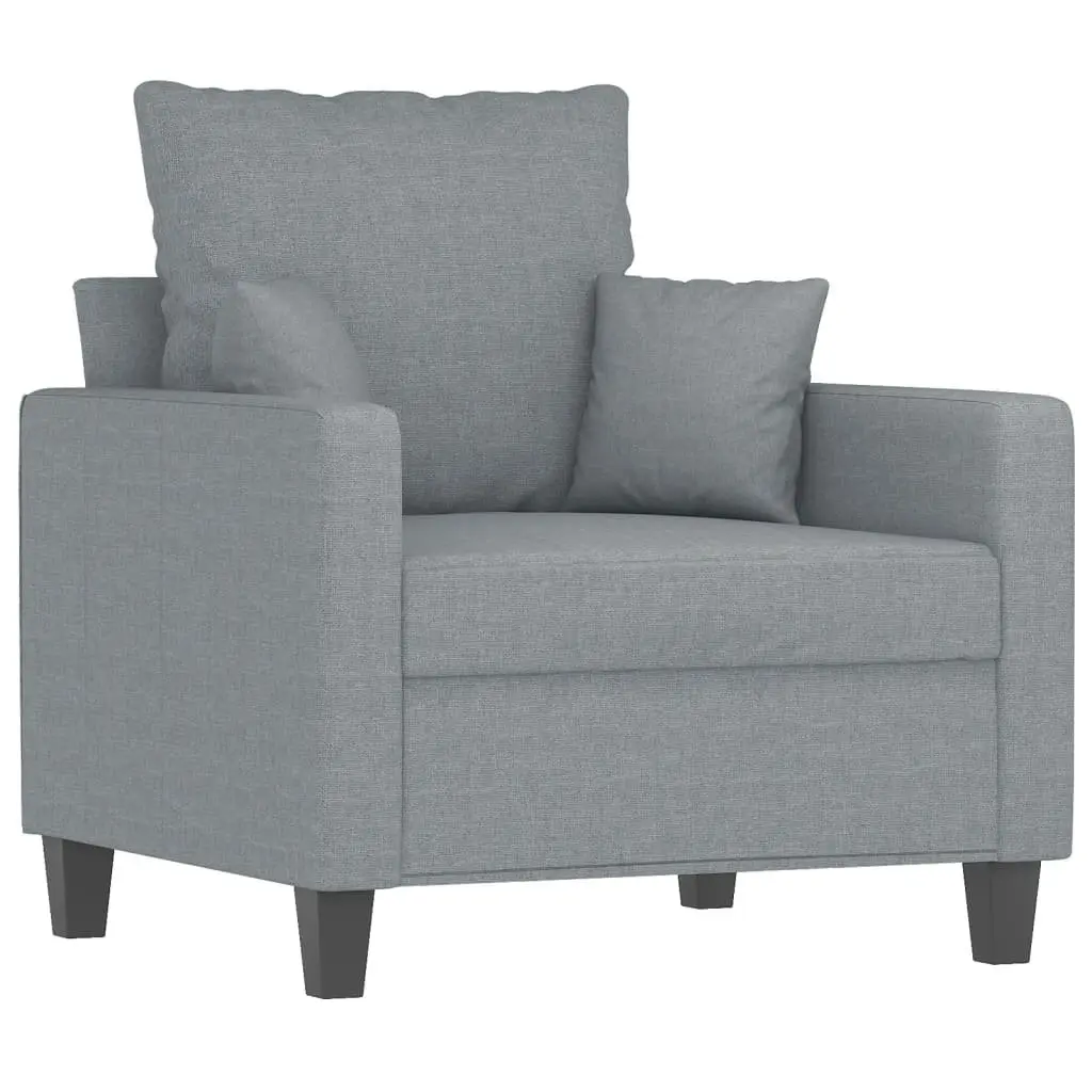 Grey Fabric Sofa Chair with Footstool Compact Durable Construction Thickly Padded Seat Relaxing Armchair for Living Room