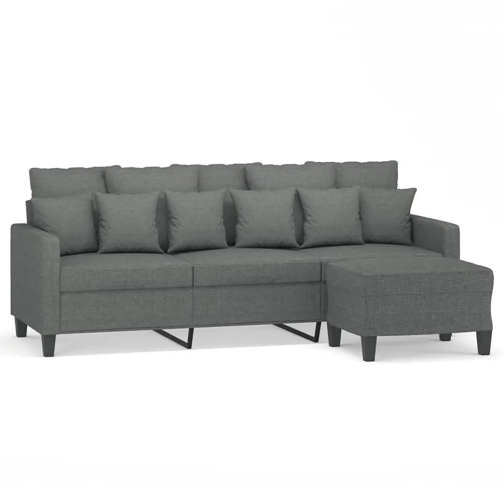 3-Seater Sofa with Footstool Grey Fabric Living Room Lounge Couch 180cm
