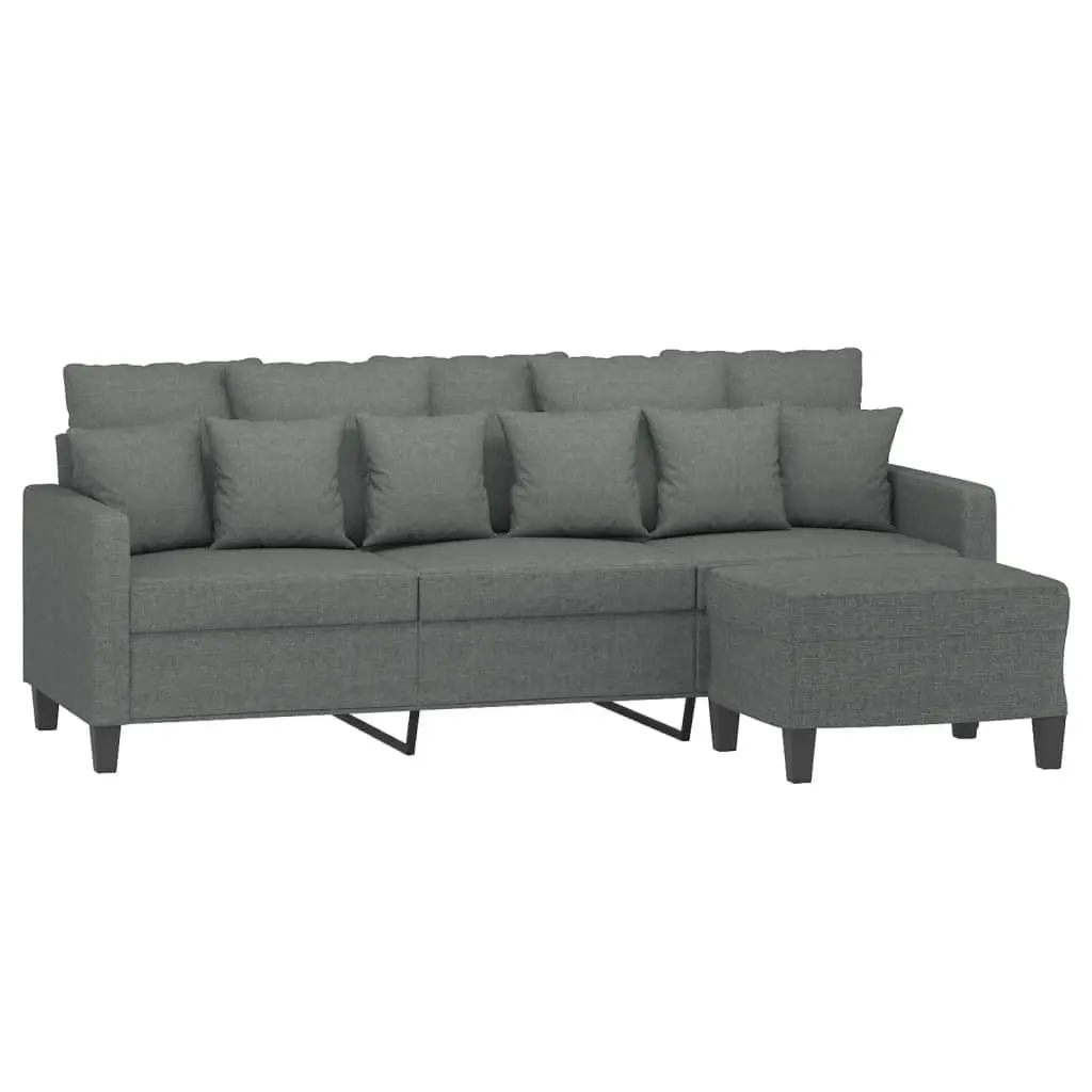 3-Seater Sofa with Footstool Grey Fabric Living Room Lounge Couch 180cm