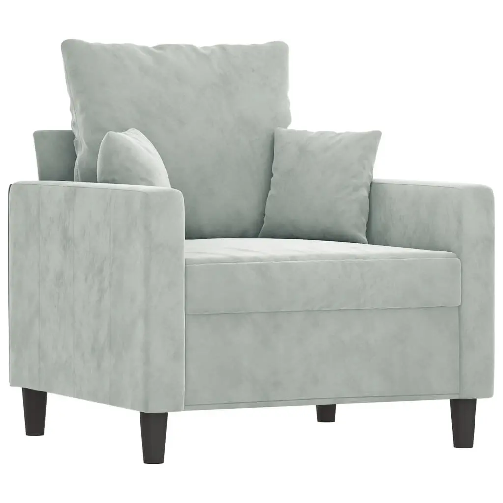 Sofa Chair with Footstool Grey Velvet Armchair Relaxing Lounge Seat Home