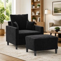 Chic Black Velvet Lounge Chair and Footstool Set