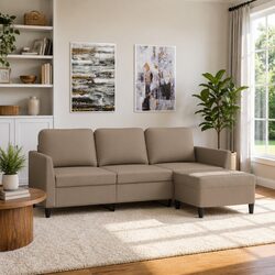 3-Seater Sofa with Footstool Brown Faux Leather Living Room Furniture 180cm