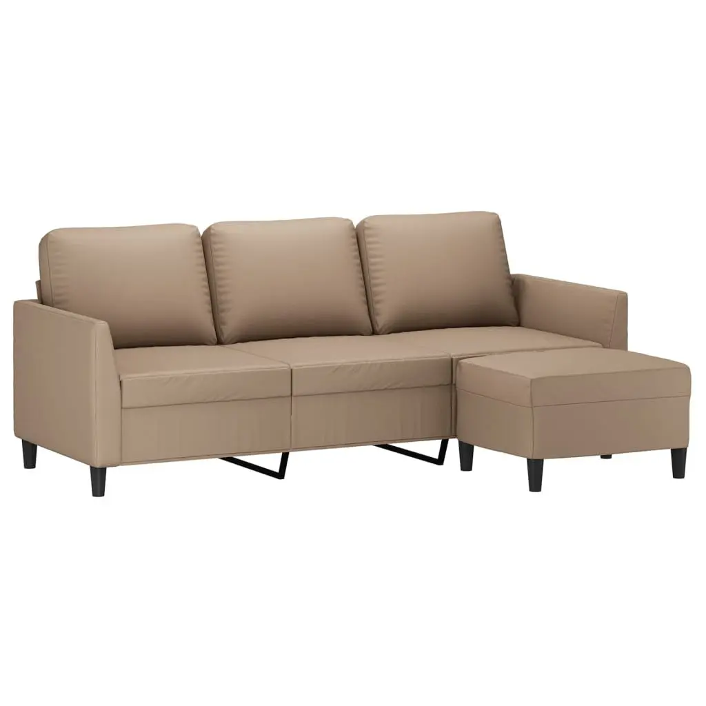 3-Seater Sofa 180cm Brown Faux Leather Upholstery with Matching Footstool