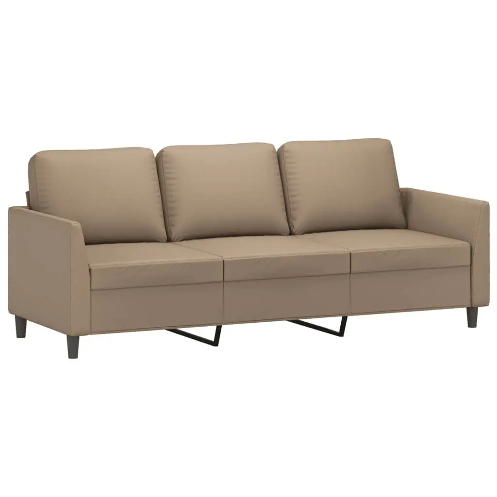 3-Seater Sofa 180cm Brown Faux Leather Upholstery with Matching Footstool