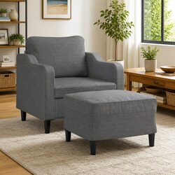 Grey Fabric Armchair with Footstool for Your Space