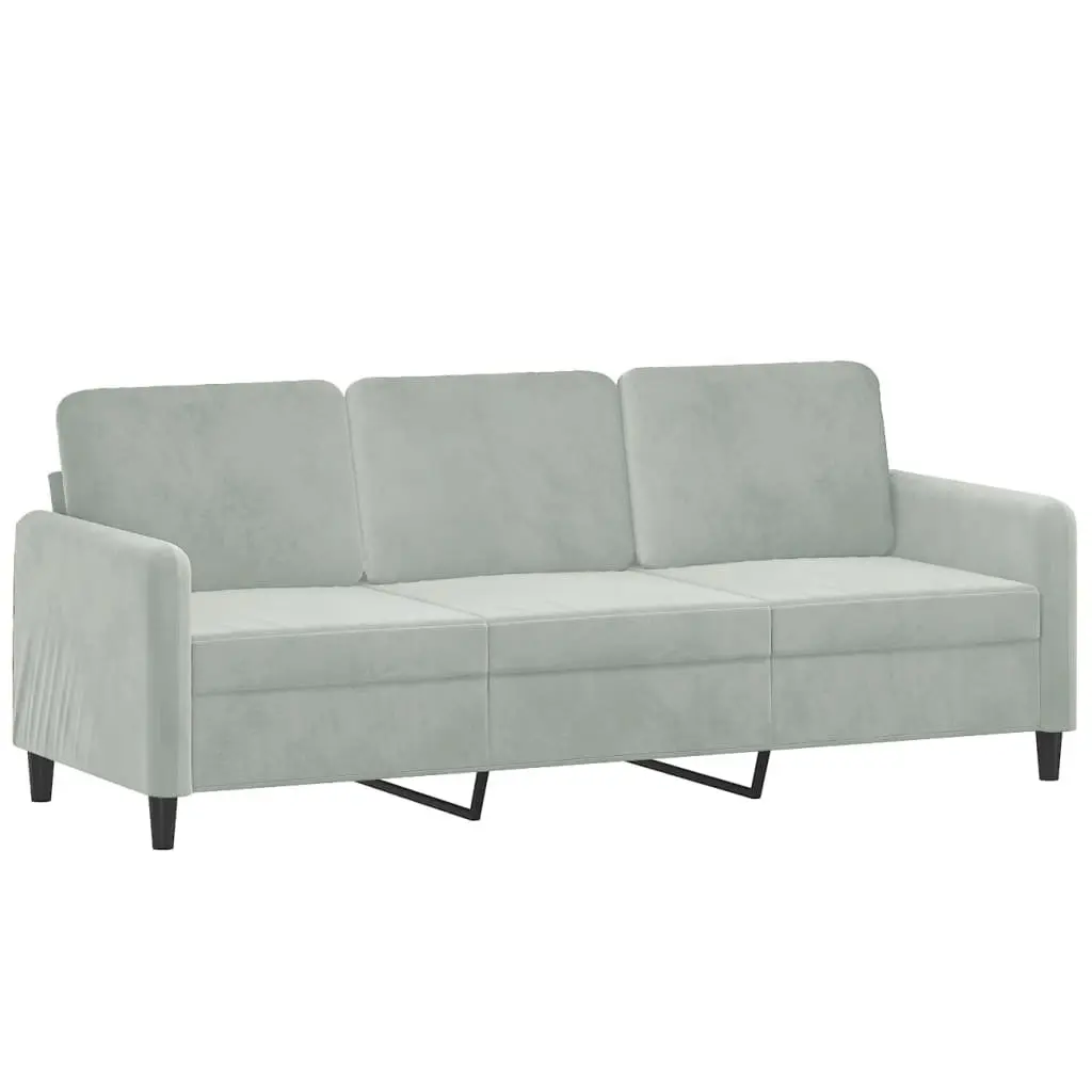 3-Seater Sofa with Footstool Light Grey Velvet Couch Lounge Living Room 180cm