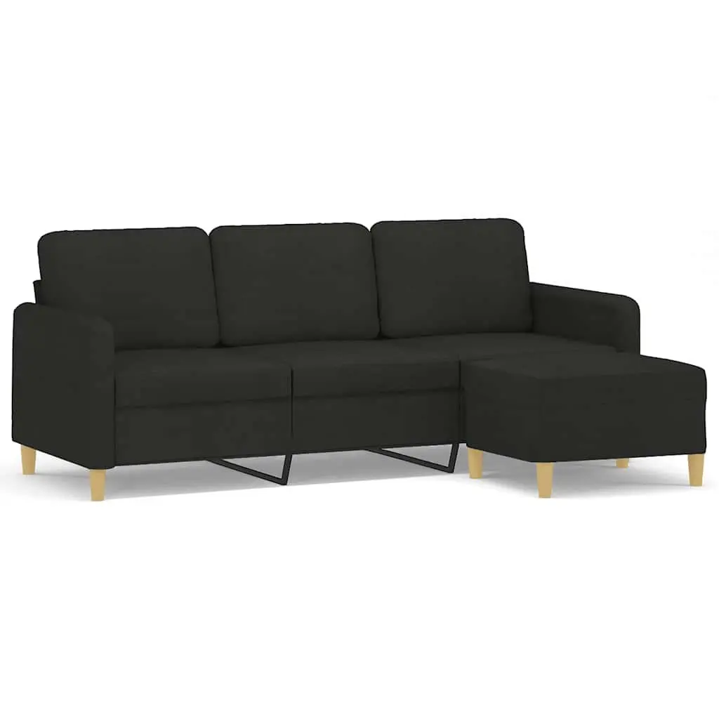 3-Seater Sofa 180cm Black Fabric Lounge Couch with Footstool