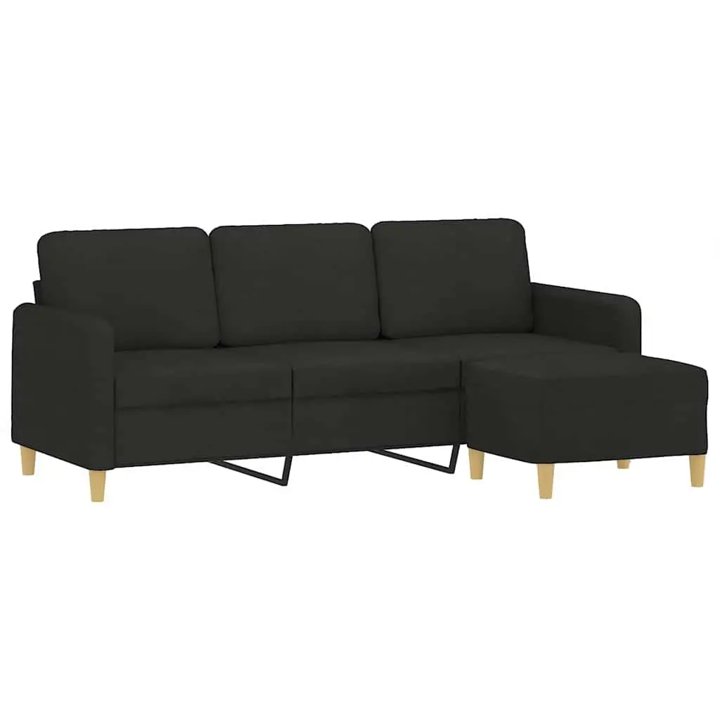 3-Seater Sofa 180cm Black Fabric Lounge Couch with Footstool