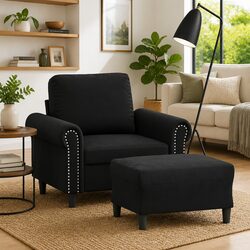 Elevate Your Living Space with Black Velvet Armchair and Footstool