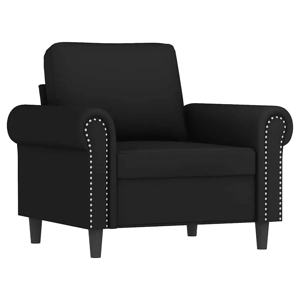 Sofa Chair with Footstool Black Velvet Accent Armchair Padded Seat Living Room