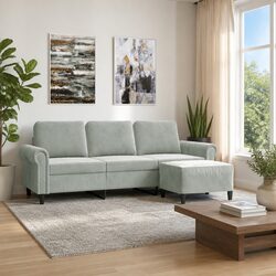 Stylish Grey Velvet 3-Seater Sofa with Versatile Footstool