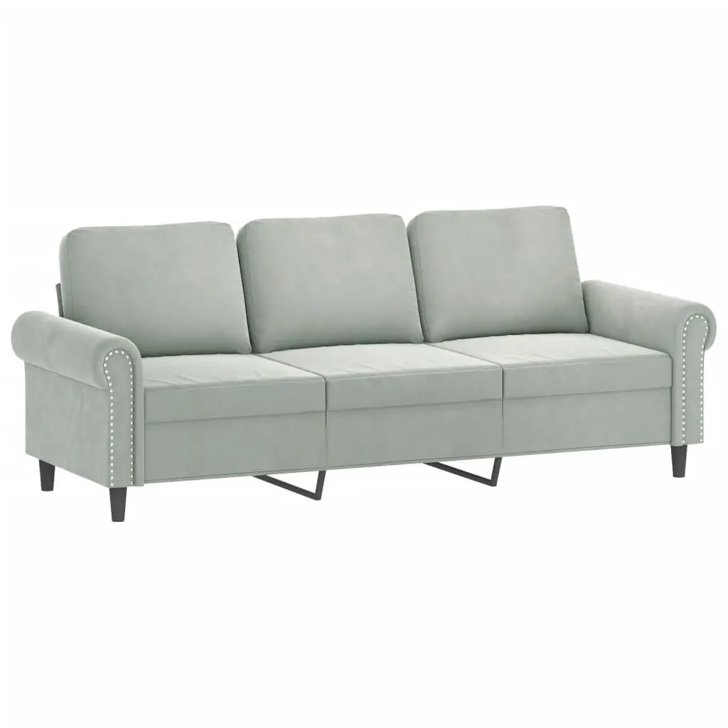 3-Seater Sofa 180cm Grey Velvet Soft Upholstery with Footstool