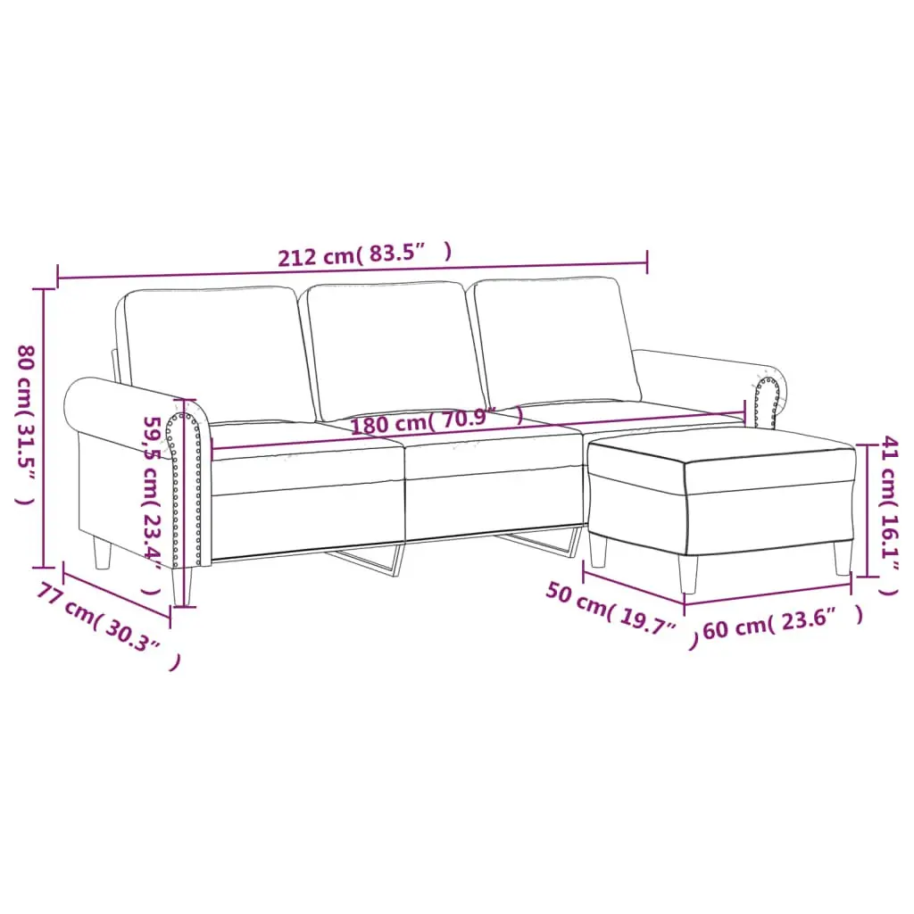 3-Seater Sofa 180cm Grey Velvet Soft Upholstery with Footstool
