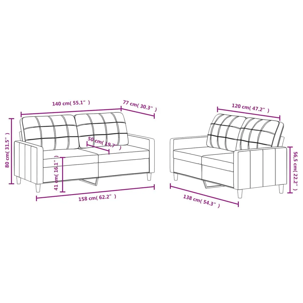 2 Piece Sofa Set Grey Fabric Durable Upholstery Padded Seating