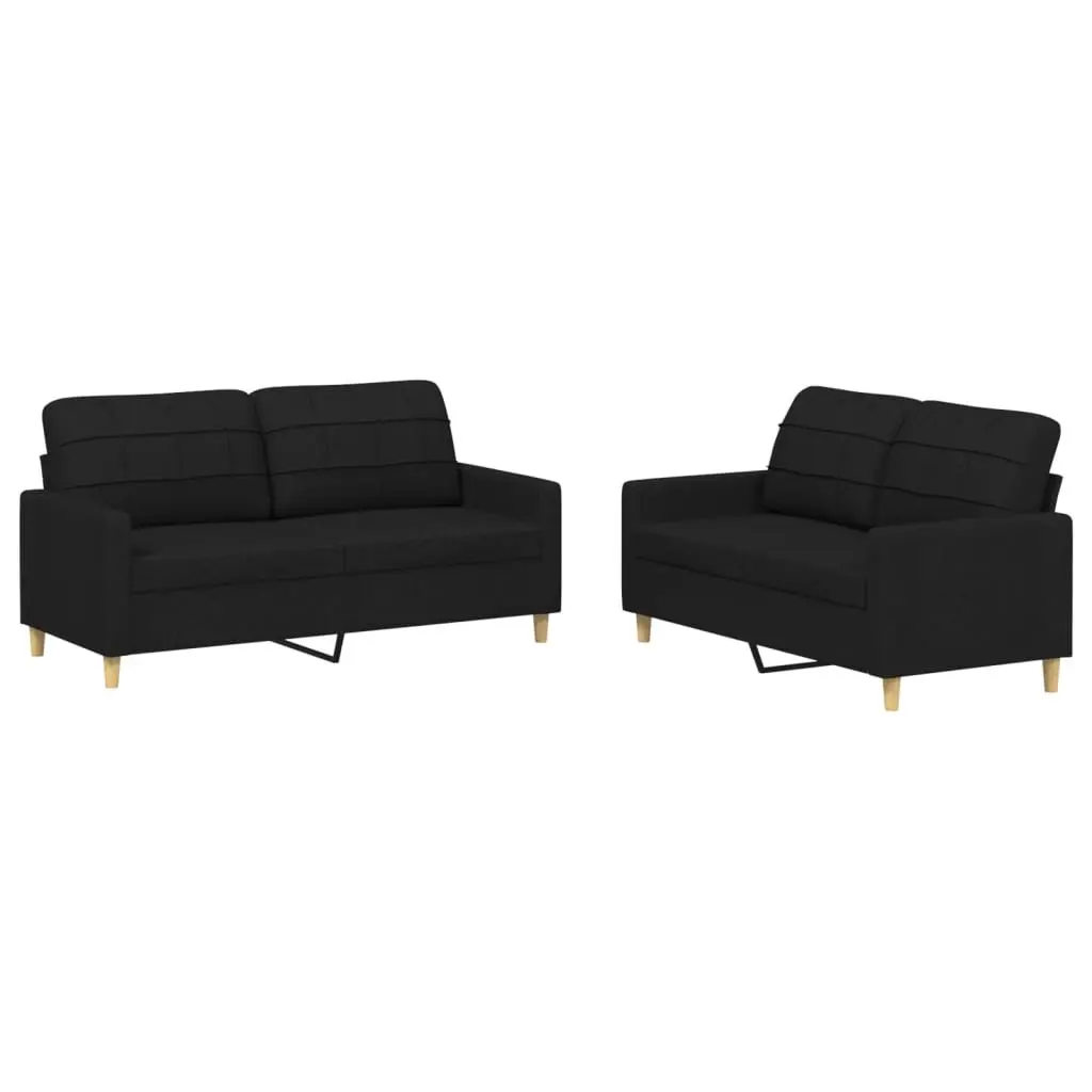 2 Piece Sofa Set Black Fabric Modern Living Room Seating Couch with Cushions