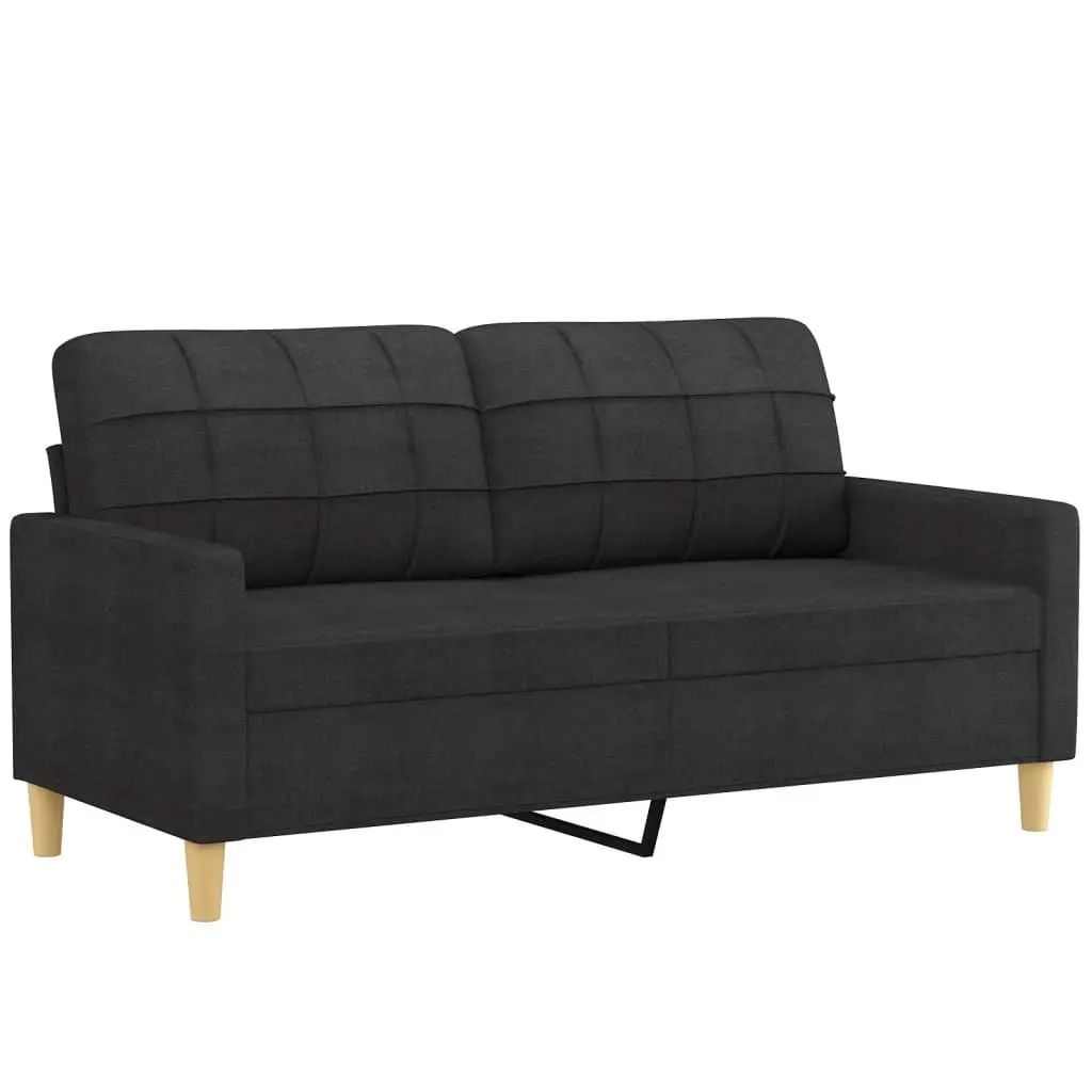 2 Piece Sofa Set Black Fabric Modern Living Room Seating Couch with Cushions