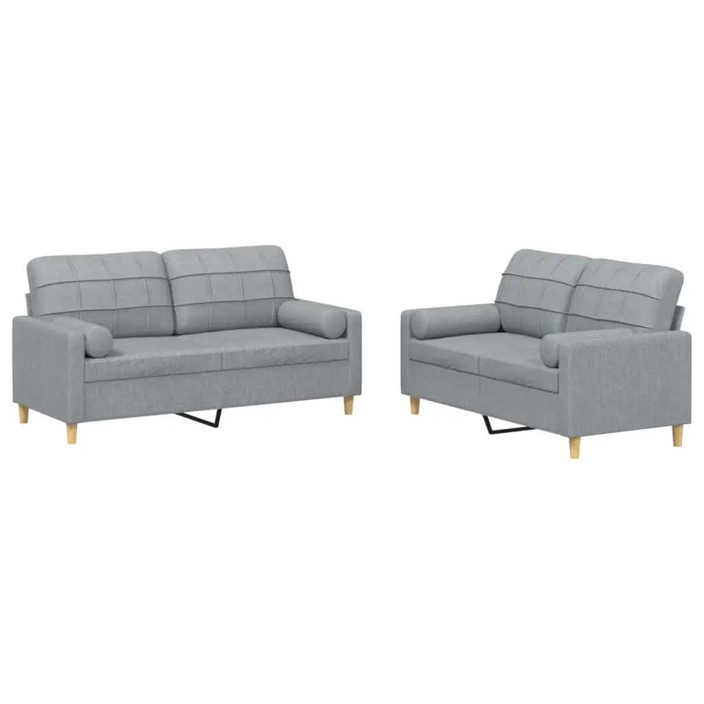 Grey Fabric Lounge Suite Two Piece Set Sturdy Frame Thickly Padded Comfort